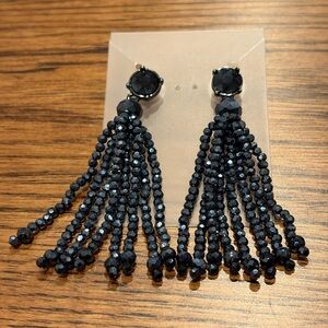Elegant Navy Beaded Tassel Earrings